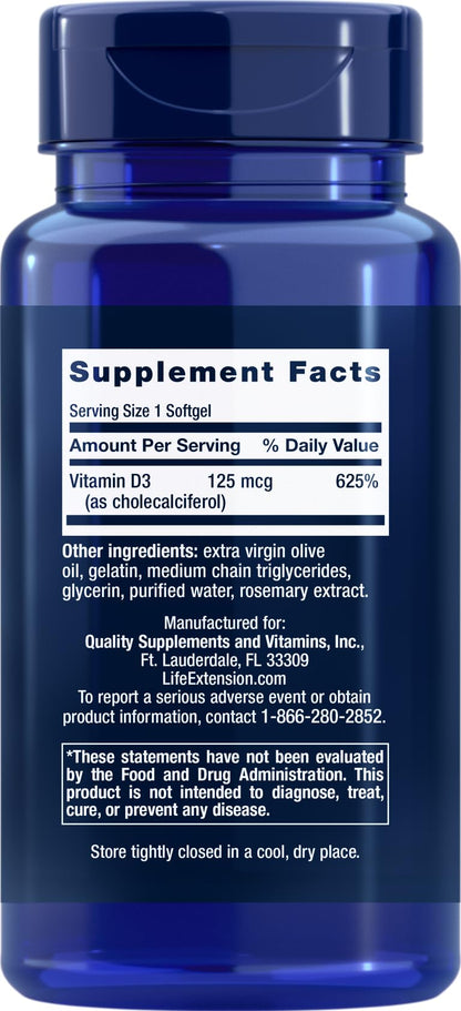 Life Extension Vitamin D3 5000 IU, 120 Softgels, 125mcg - PrimeBioHealth - canada supplements