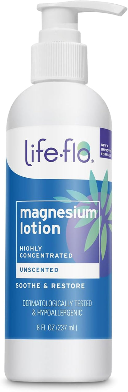 LIFE-FLO Unscented Magnesium Lotion - Highly Concentrated Magnesium Lotion for Kids and Adults - Soothes Overworked Muscles, Joints When Massaged into the Skin - Hypoallergenic, 60-Day Guarantee - 8oz - PrimeBioHealth - canada supplements