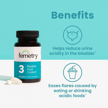 LifeSeasons Femetry Bladder Acid Control - Support for Interstitial Cystitis - Reduce Urine Acidity in The Bladder - Eases Flares Caused by Eating or Drinking Acidic Foods - 60 Tablets - PrimeBioHealth - canada supplements