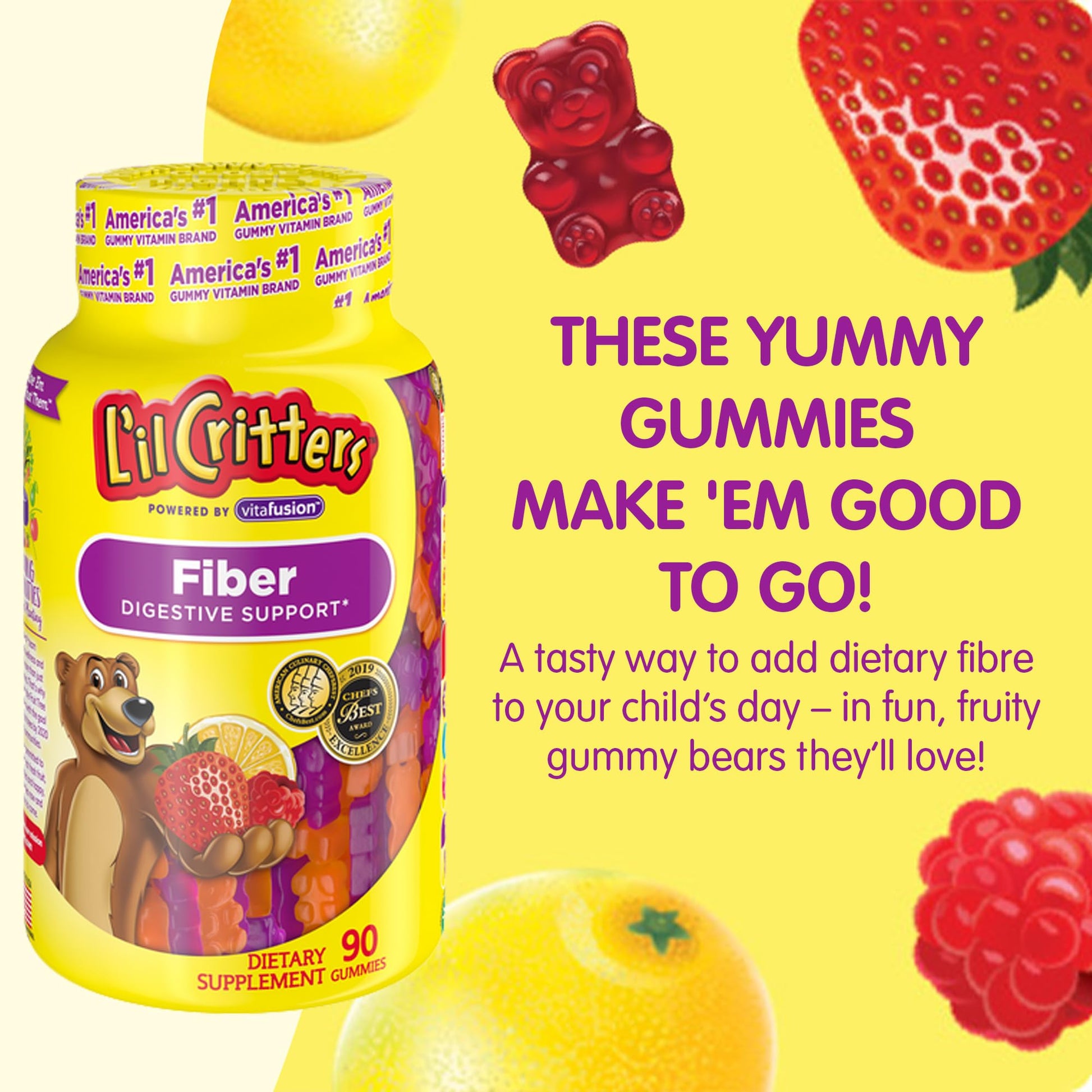 L’il Critters Fiber Daily Gummy Supplement for Kids, for Digestive Support, Berry and Lemon Flavors, 90 Gummies - PrimeBioHealth - canada supplements
