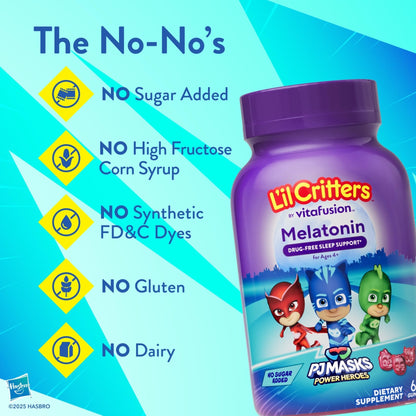 L'il Critters PJ Masks Melatonin Gummy Supplements, 60 Gummies - PrimeBioHealth - canada supplements