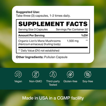 Lions Mane Mushroom Capsules Strongest 1500mg at Special Launch Price - Organic Powder Vegan Friendly Supplement - Brain, Nerve & Immune System Function Benefits - Powerful Superfood - Non GMO - PrimeBioHealth - canada supplements