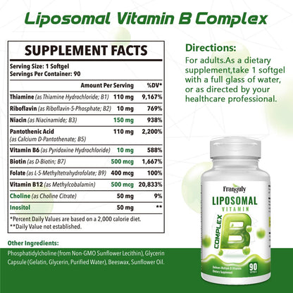 Liposomal B Complex for High Absorption Methylated B12,L-Methyfolate(5-MTHF ),Full Active B Vitamins with Choline Inositol-Energy, Metabolism,Brain & Heart Support - PrimeBioHealth - canada supplements