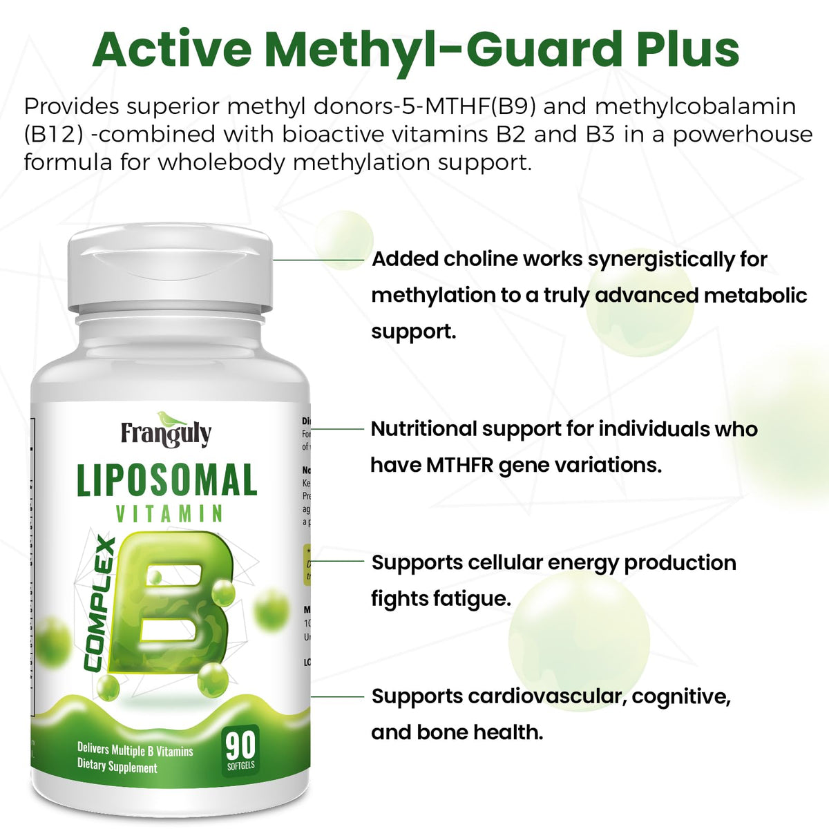 Liposomal B Complex for High Absorption Methylated B12,L-Methyfolate(5-MTHF ),Full Active B Vitamins with Choline Inositol-Energy, Metabolism,Brain & Heart Support - PrimeBioHealth - canada supplements