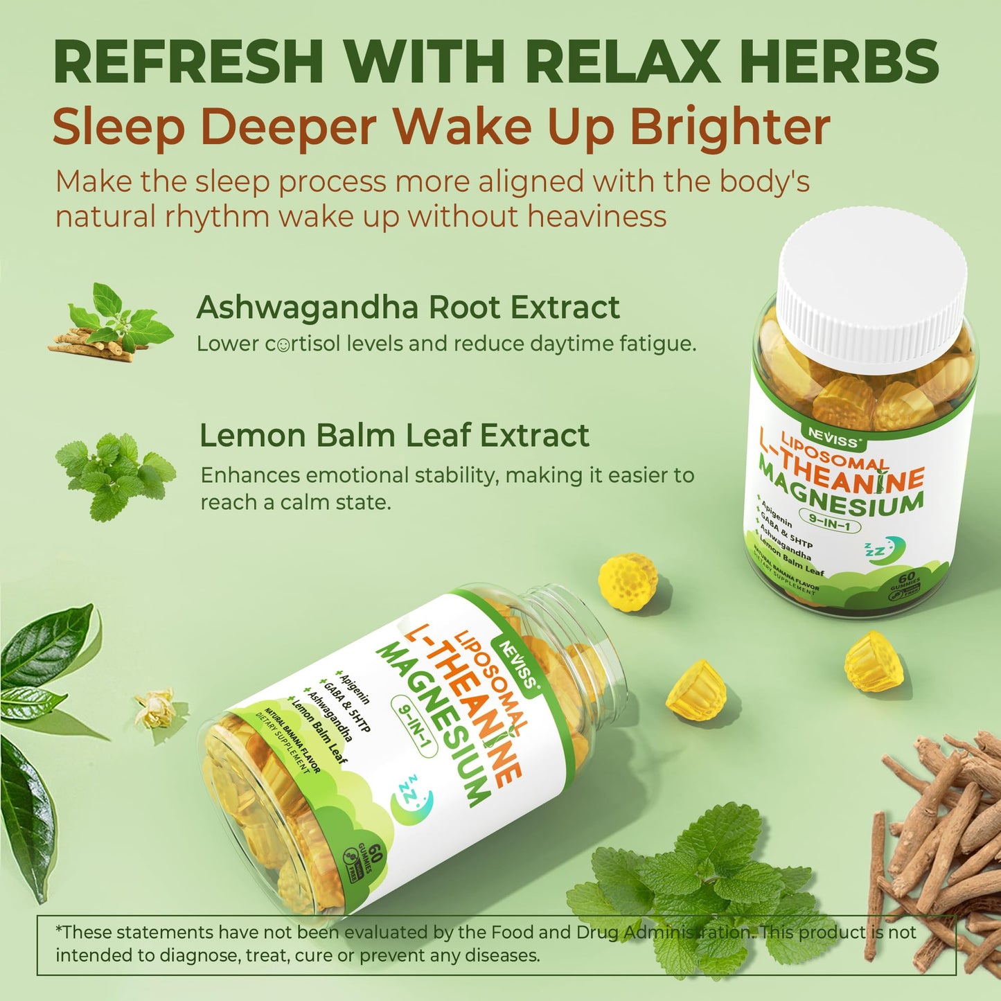 Liposomal L-Theanine 200mg Magnesium Glycinate 400mg Gummies with GABA, 5HTP, Apigenin, Vitamin B6 & D3, Ashwagandha, Lemon Balm Leaf, Melatonin Free Sleep - PrimeBioHealth - canada supplements