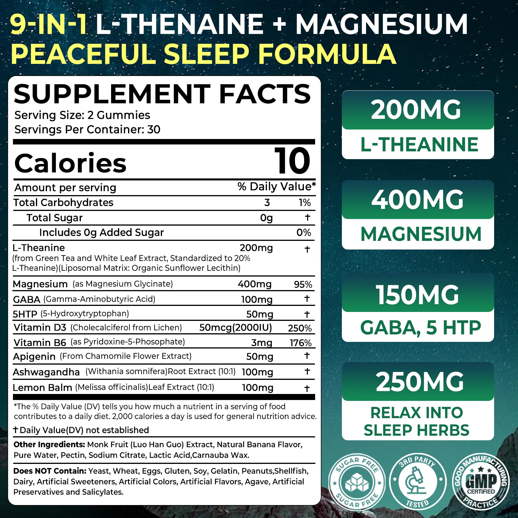 Liposomal L-Theanine 200mg Magnesium Glycinate 400mg Gummies with GABA, 5HTP, Apigenin, Vitamin B6 & D3, Ashwagandha, Lemon Balm Leaf, Melatonin Free Sleep - PrimeBioHealth - canada supplements