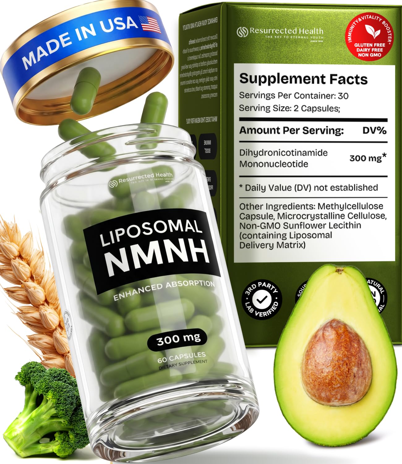 Liposomal NMNH Supplement 300mg – Boosts NAD Anti-Aging, Energy & Focus – NMM Capsules Alternative to for Cellular Vitality – Third-Party Tested, 60 Vegan Capsules | 1 Pack - PrimeBioHealth - canada supplements