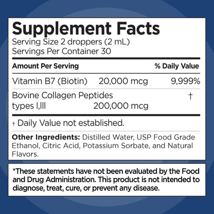 Liquid Collagen and Biotin, 2 Fl. Oz, Ultra-Strength Collagen Peptides for Women, Third-Party Tested Biotin for Hair Growth Women, Nails, and Skin Vitamins B7 Collageno Peptides – Vanilla Flavor - PrimeBioHealth - canada supplements