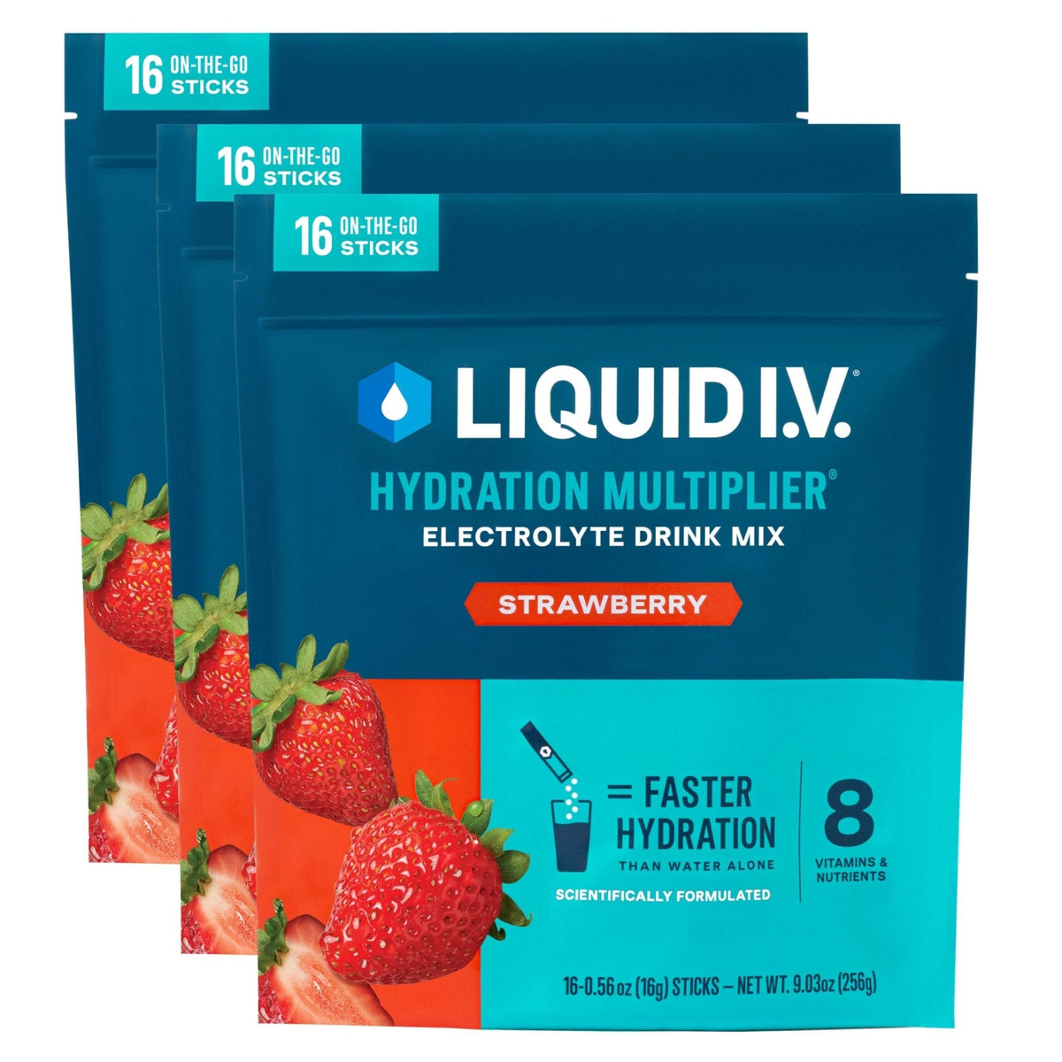 Liquid I.V.® Hydration Multiplier - Strawberry | Electrolyte Powder Drink Mix | 3 Pack (48 Servings) - PrimeBioHealth - canada supplements