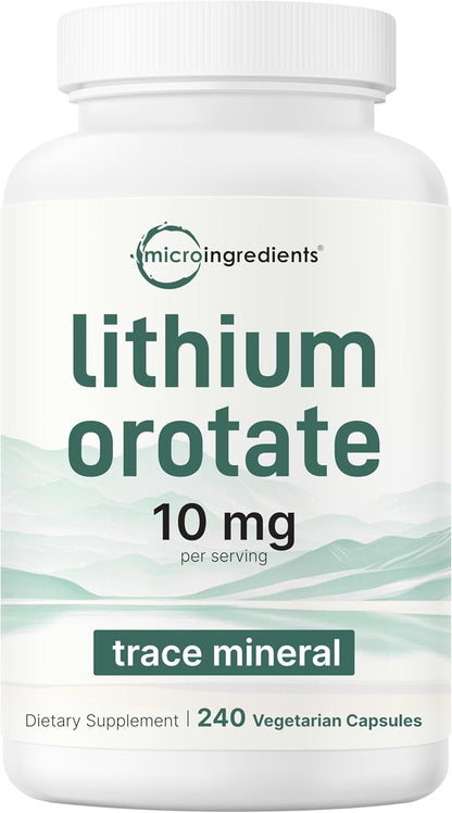 Lithium Orotate 10mg, 240 Veggie Capsules | 5mg Per Capsules | High Bioavailability Trace Mineral | Healthy Aging, Brain Supplement, & Mood Support | Non-GMO, Gluten Free - PrimeBioHealth - canada supplements