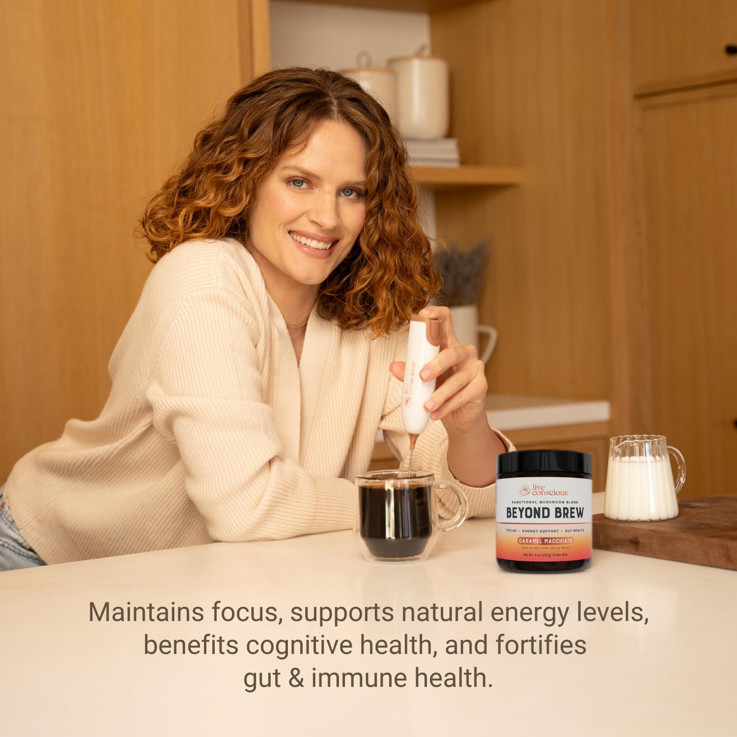 Live Conscious Beyond Brew - Coffee Alternative - Low Caffeine - Mushroom Complex w/Lion’s Mane, Reishi, Cordyceps & Chaga for Sustained Focus, Energy & Immunity - w/Prebiotics & Probiotics - 30 - PrimeBioHealth - canada supplements