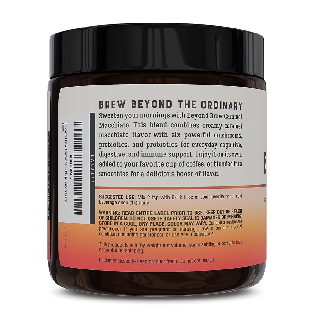 Live Conscious Beyond Brew - Coffee Alternative - Low Caffeine - Mushroom Complex w/Lion’s Mane, Reishi, Cordyceps & Chaga for Sustained Focus, Energy & Immunity - w/Prebiotics & Probiotics - 30 - PrimeBioHealth - canada supplements