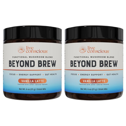 Live Conscious Beyond Brew - Coffee Alternative - Low Caffeine - Mushroom Complex w/Lion’s Mane, Reishi, Cordyceps & Chaga for Sustained Focus, Energy & Immunity - w/Prebiotics & Probiotics - 30 - PrimeBioHealth - canada supplements