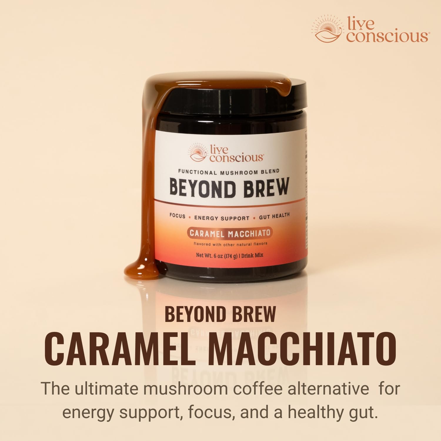 Live Conscious Beyond Brew - Coffee Alternative - Low Caffeine - Mushroom Complex w/Lion’s Mane, Reishi, Cordyceps & Chaga for Sustained Focus, Energy & Immunity - w/Prebiotics & Probiotics - 30 - PrimeBioHealth - canada supplements