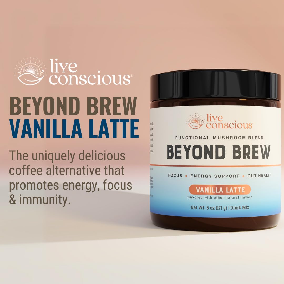 Live Conscious Beyond Brew - Coffee Alternative - Low Caffeine - Mushroom Complex w/Lion’s Mane, Reishi, Cordyceps & Chaga for Sustained Focus, Energy & Immunity - w/Prebiotics & Probiotics - 30 - PrimeBioHealth - canada supplements