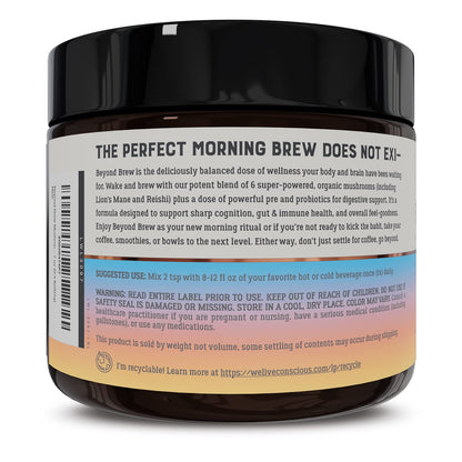 Live Conscious Beyond Brew - Coffee Alternative - Low Caffeine - Mushroom Complex w/Lion’s Mane, Reishi, Cordyceps & Chaga for Sustained Focus, Energy & Immunity - w/Prebiotics & Probiotics - 30 - PrimeBioHealth - canada supplements