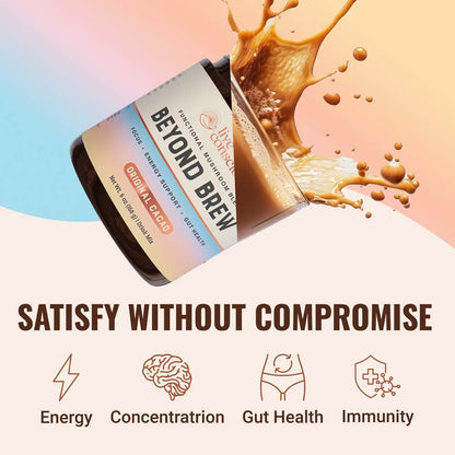 Live Conscious Beyond Brew - Coffee Alternative - Low Caffeine - Mushroom Complex w/Lion’s Mane, Reishi, Cordyceps & Chaga for Sustained Focus, Energy & Immunity - w/Prebiotics & Probiotics - 30 - PrimeBioHealth - canada supplements