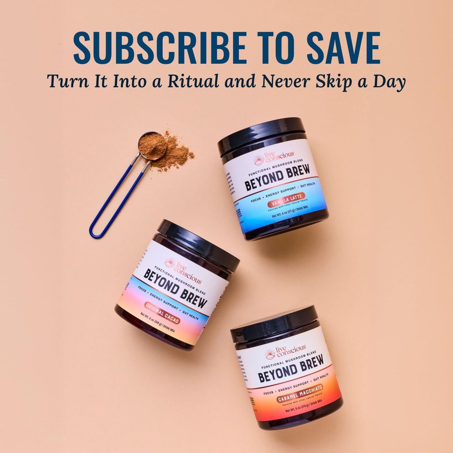 Live Conscious Beyond Brew - Coffee Alternative - Low Caffeine - Mushroom Complex w/Lion’s Mane, Reishi, Cordyceps & Chaga for Sustained Focus, Energy & Immunity - w/Prebiotics & Probiotics - 30 - PrimeBioHealth - canada supplements