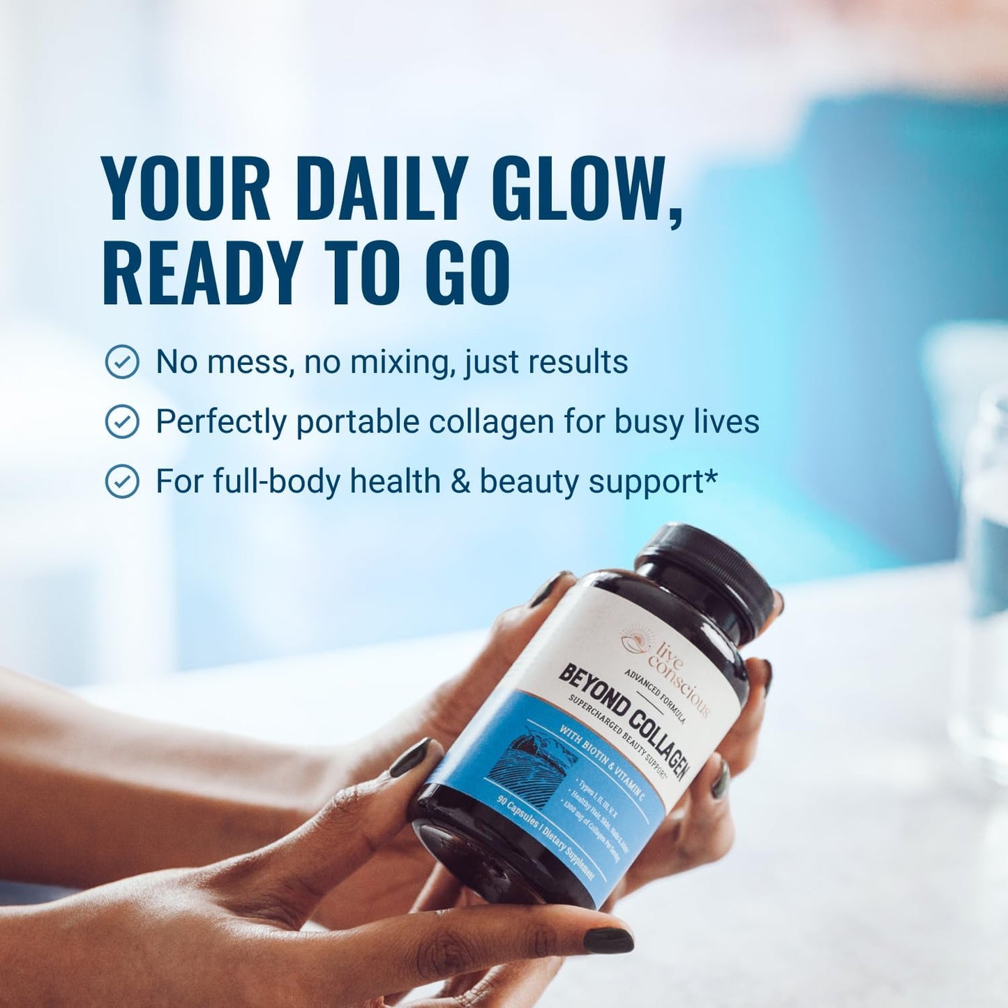Live Conscious Beyond Collagen Multi Collagen Capsules - Types I, II, III, V & X - Hydrolyzed Blend with Biotin & Vitamin C for Hair, Skin, Nails 90 Capsules - PrimeBioHealth - canada supplements