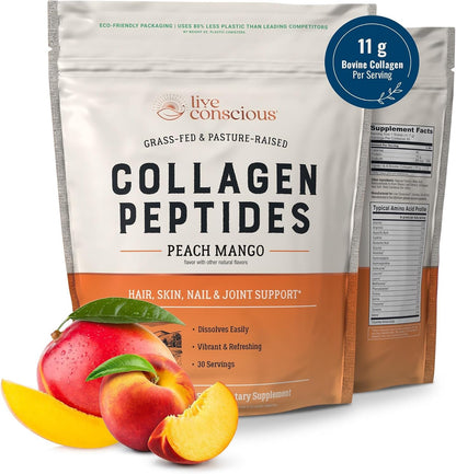 Live Conscious Beyond Greens & Collagen Peptides Peach Mango| Mushroom Coffee Alternative Low Caffeine + Hair, Skin, Nail, and Joint Support - PrimeBioHealth - canada supplements