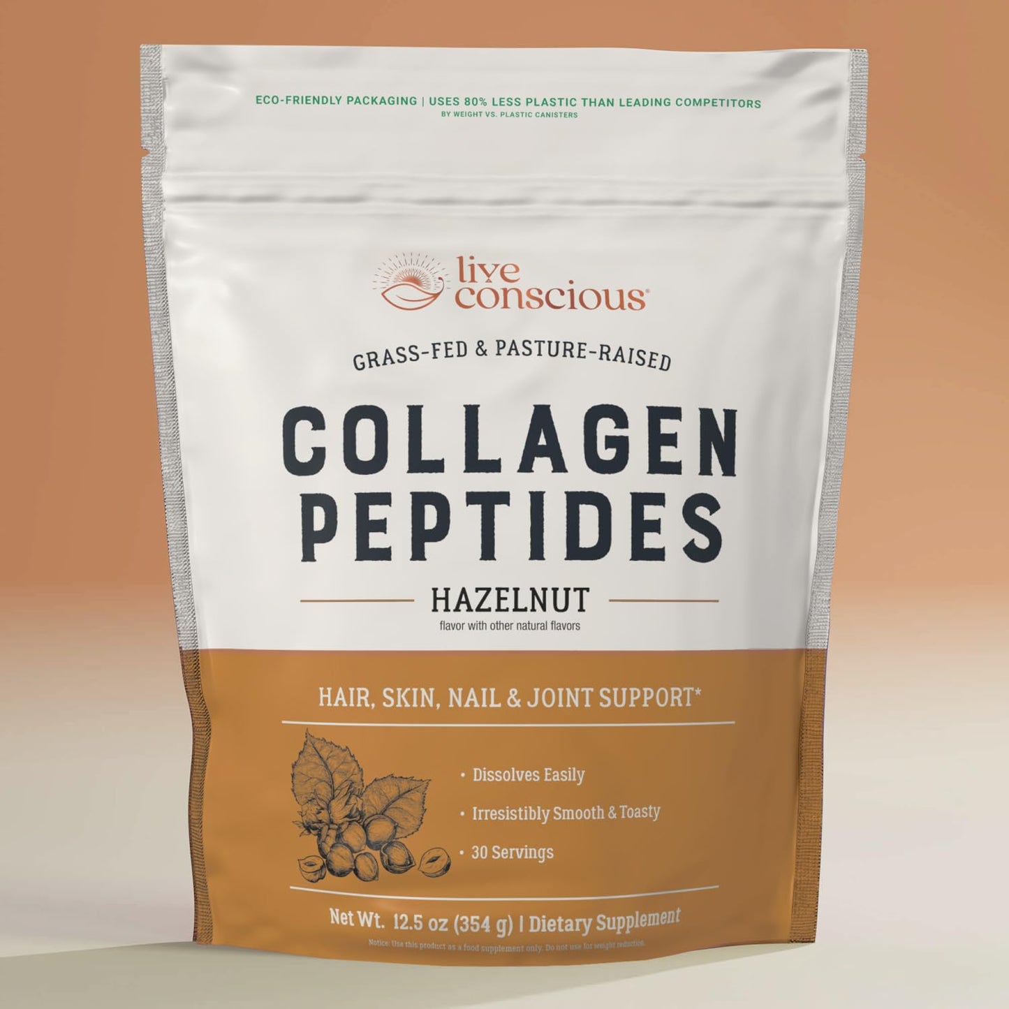 Live Conscious Collagen Peptides Powder - Naturally-Sourced Hydrolyzed Collagen Powder - Hair, Skin, Nail, and Joint Support - Type I & III Grass-Fed Collagen Supplements for Women and Men - 16oz - PrimeBioHealth - canada supplements