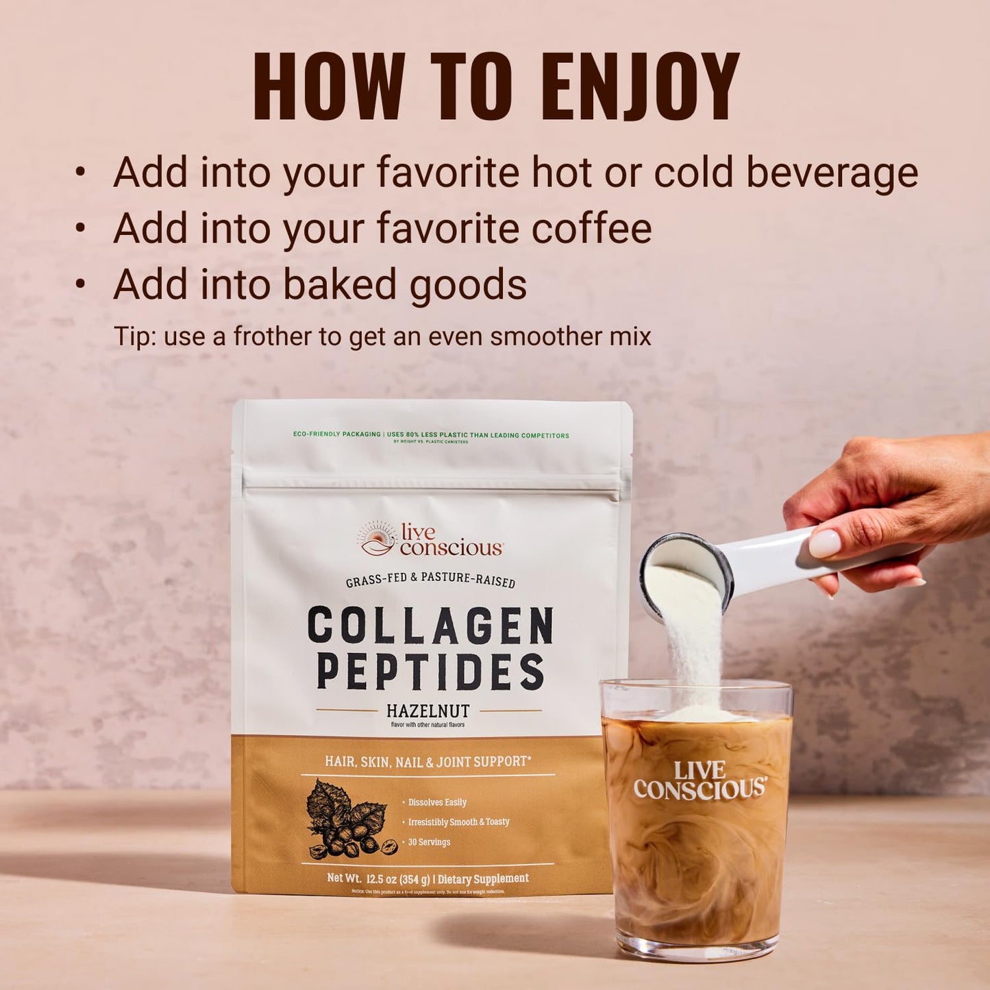 Live Conscious Collagen Peptides Powder - Naturally-Sourced Hydrolyzed Collagen Powder - Hair, Skin, Nail, and Joint Support - Type I & III Grass-Fed Collagen Supplements for Women and Men - 16oz - PrimeBioHealth - canada supplements