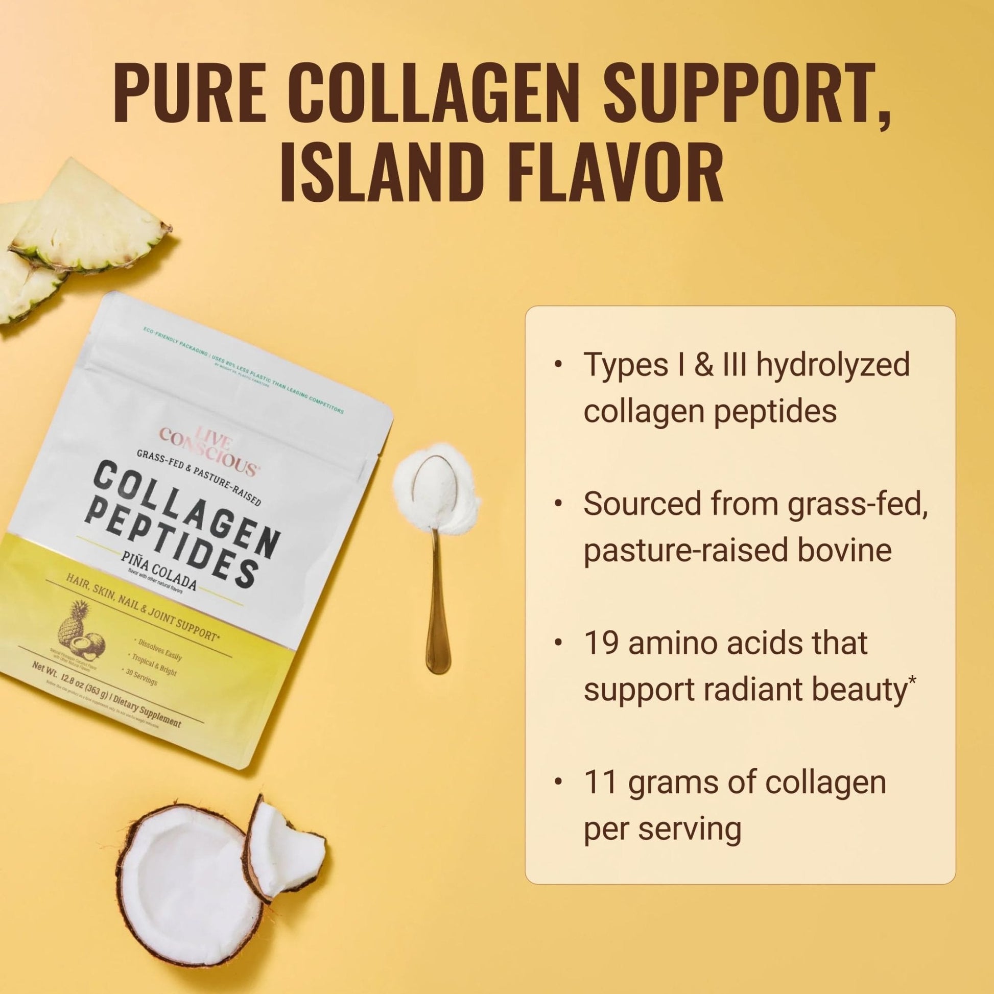 Live Conscious Collagen Peptides Powder - Naturally-Sourced Hydrolyzed Collagen Powder - Hair, Skin, Nail, and Joint Support - Type I & III Grass-Fed Collagen Supplements for Women and Men - 16oz - PrimeBioHealth - canada supplements