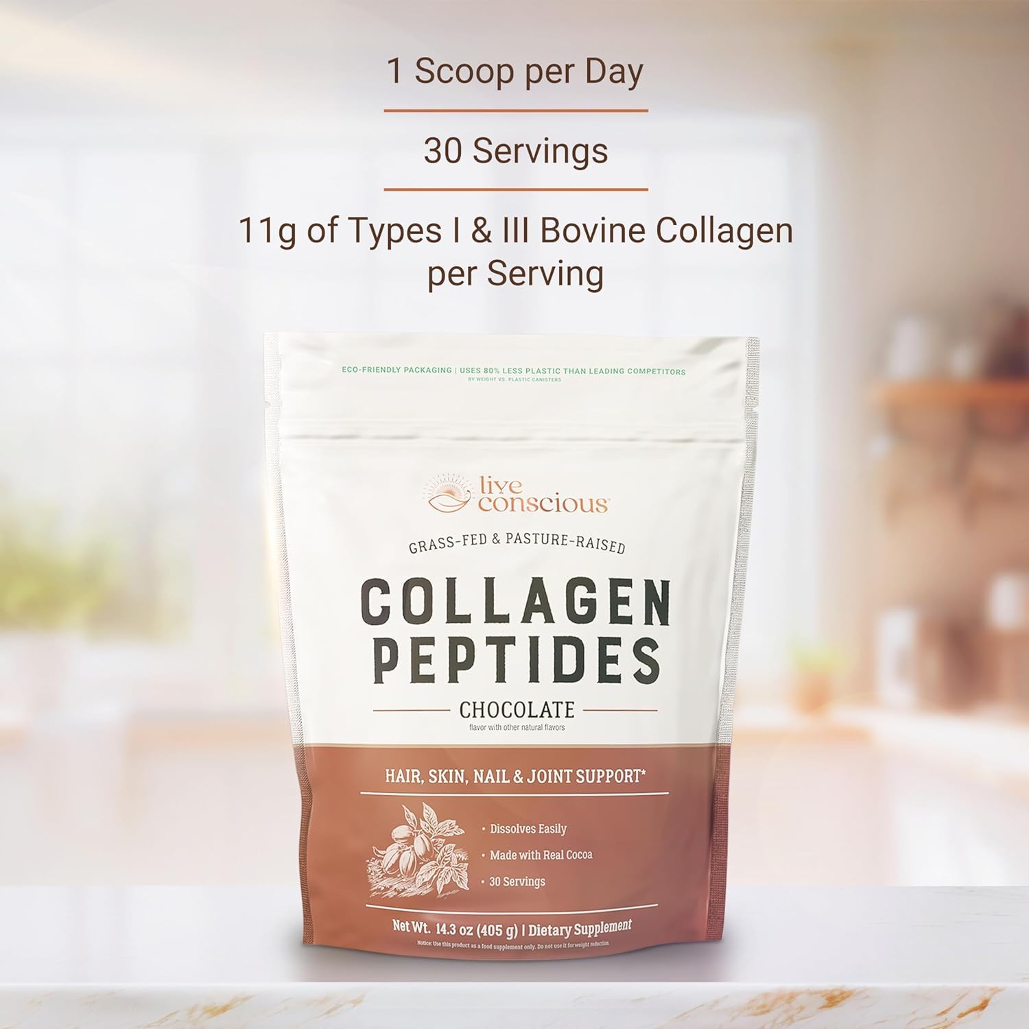 Live Conscious Collagen Peptides Powder - Naturally-Sourced Hydrolyzed Collagen Powder - Hair, Skin, Nail, and Joint Support - Type I & III Grass-Fed Collagen Supplements for Women and Men - 16oz - PrimeBioHealth - canada supplements