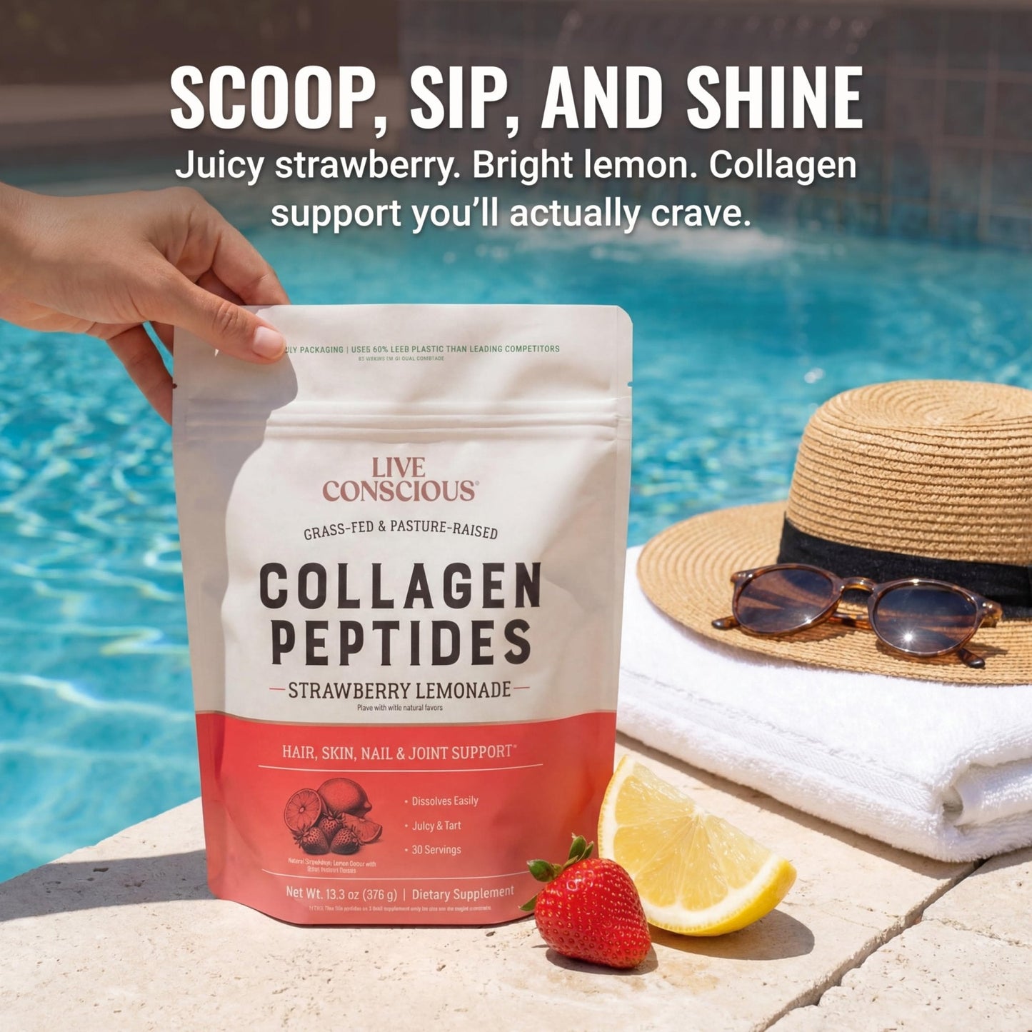 Live Conscious Collagen Peptides Powder - Naturally-Sourced Hydrolyzed Collagen Powder - Hair, Skin, Nail, and Joint Support - Type I & III Grass-Fed Collagen Supplements for Women and Men - 16oz - PrimeBioHealth - canada supplements