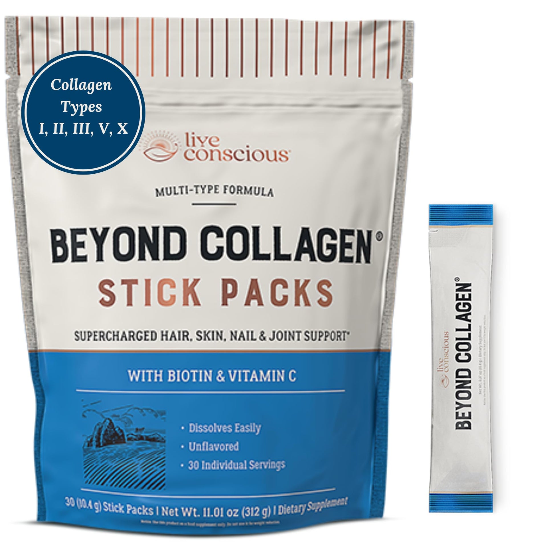 Live Conscious Collagen Peptides Powder - Naturally-Sourced Hydrolyzed Collagen Powder - Hair, Skin, Nail, and Joint Support - Type I & III Grass-Fed Collagen Supplements for Women and Men - 16oz - PrimeBioHealth - canada supplements