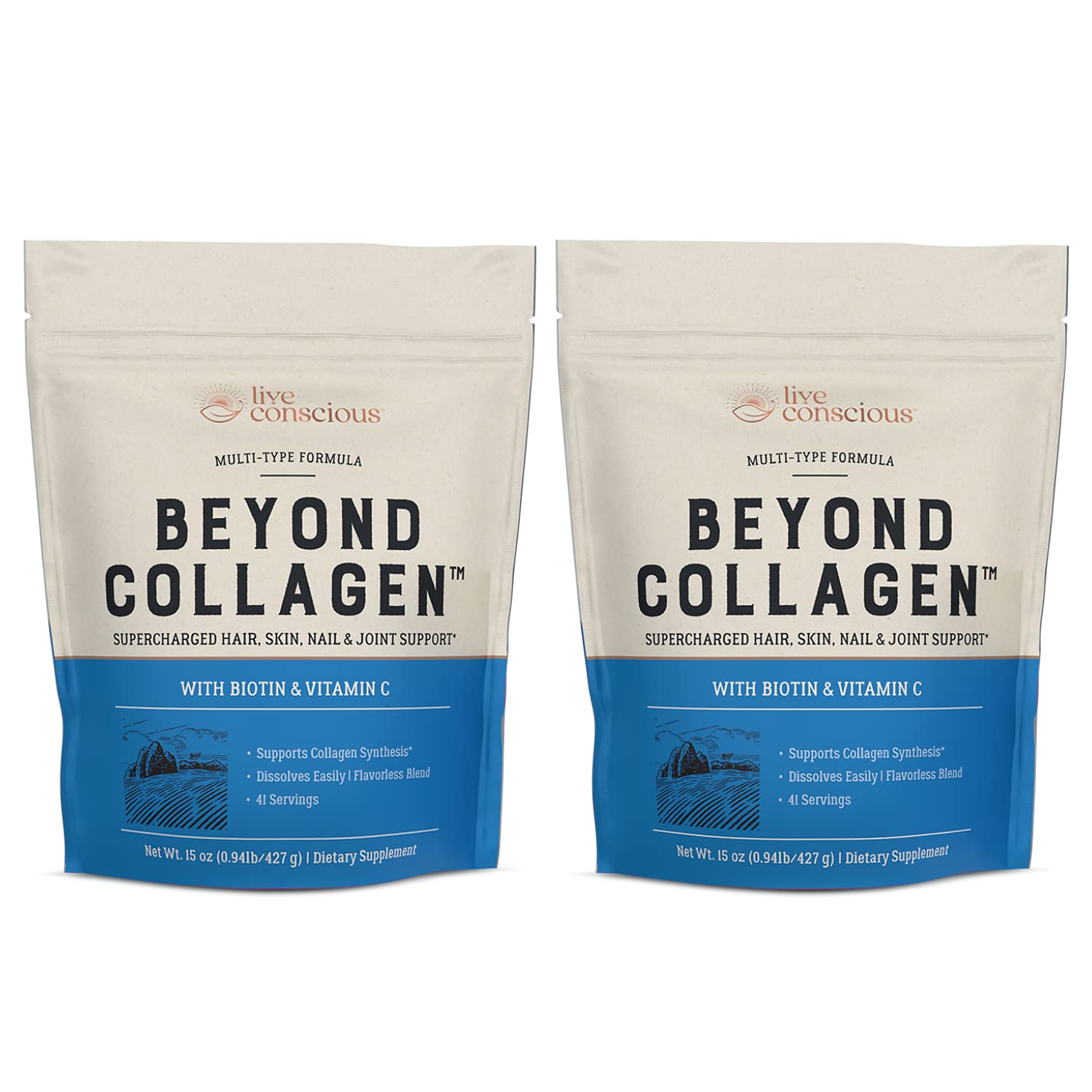 Live Conscious Collagen Peptides Powder - Naturally-Sourced Hydrolyzed Collagen Powder - Hair, Skin, Nail, and Joint Support - Type I & III Grass-Fed Collagen Supplements for Women and Men - 16oz - PrimeBioHealth - canada supplements
