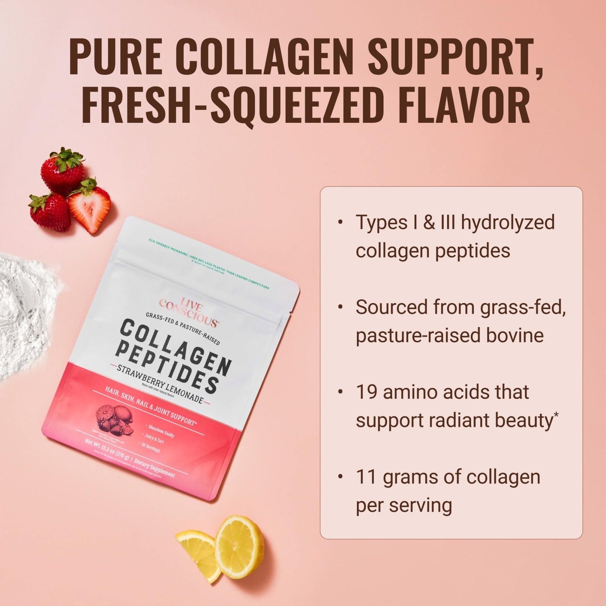 Live Conscious Collagen Peptides Powder - Naturally-Sourced Hydrolyzed Collagen Powder - Hair, Skin, Nail, and Joint Support - Type I & III Grass-Fed Collagen Supplements for Women and Men - 16oz - PrimeBioHealth - canada supplements