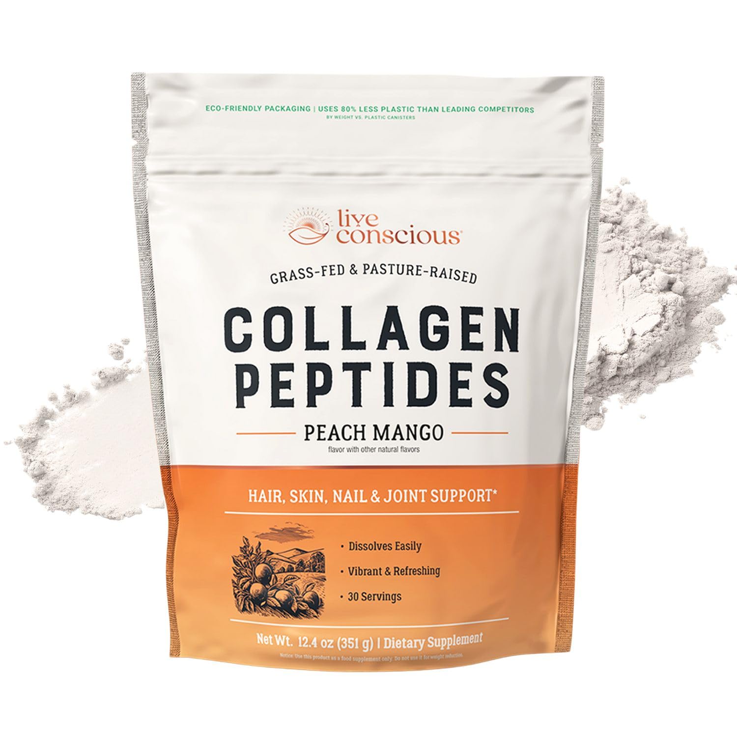 Live Conscious Collagen Peptides Powder - Naturally-Sourced Hydrolyzed Collagen Powder - Hair, Skin, Nail, and Joint Support - Type I & III Grass-Fed Collagen Supplements for Women and Men - 16oz - PrimeBioHealth - canada supplements