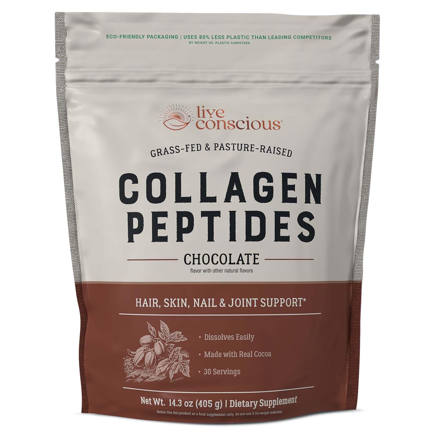 Live Conscious Collagen Peptides Powder - Naturally-Sourced Hydrolyzed Collagen Powder - Hair, Skin, Nail, and Joint Support - Type I & III Grass-Fed Collagen Supplements for Women and Men - 16oz - PrimeBioHealth - canada supplements