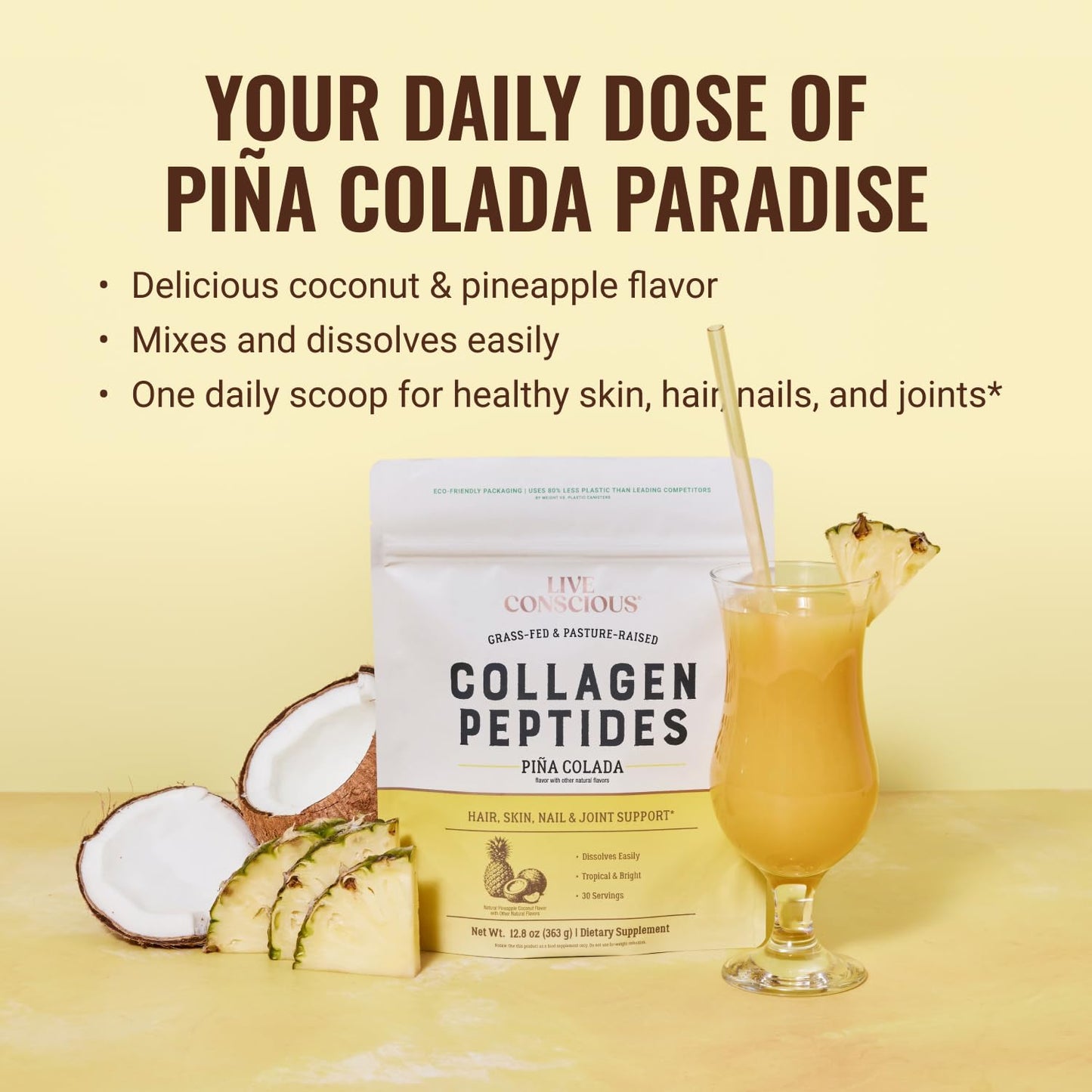 Live Conscious Collagen Peptides Powder - Naturally-Sourced Hydrolyzed Collagen Powder - Hair, Skin, Nail, and Joint Support - Type I & III Grass-Fed Collagen Supplements for Women and Men - 16oz - PrimeBioHealth - canada supplements