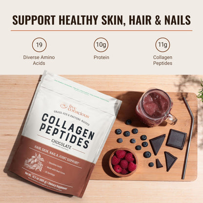 Live Conscious Collagen Peptides Powder - Naturally-Sourced Hydrolyzed Collagen Powder - Hair, Skin, Nail, and Joint Support - Type I & III Grass-Fed Collagen Supplements for Women and Men - 16oz - PrimeBioHealth - canada supplements