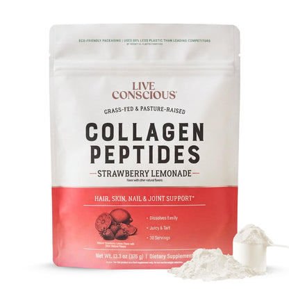 Live Conscious Collagen Peptides Powder - Naturally-Sourced Hydrolyzed Collagen Powder - Hair, Skin, Nail, and Joint Support - Type I & III Grass-Fed Collagen Supplements for Women and Men - 16oz - PrimeBioHealth - canada supplements