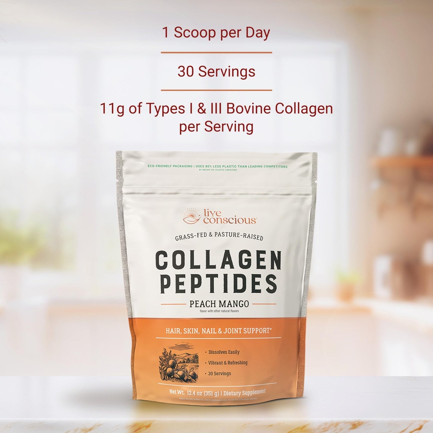 Live Conscious Collagen Peptides Powder - Naturally-Sourced Hydrolyzed Collagen Powder - Hair, Skin, Nail, and Joint Support - Type I & III Grass-Fed Collagen Supplements for Women and Men - 16oz - PrimeBioHealth - canada supplements