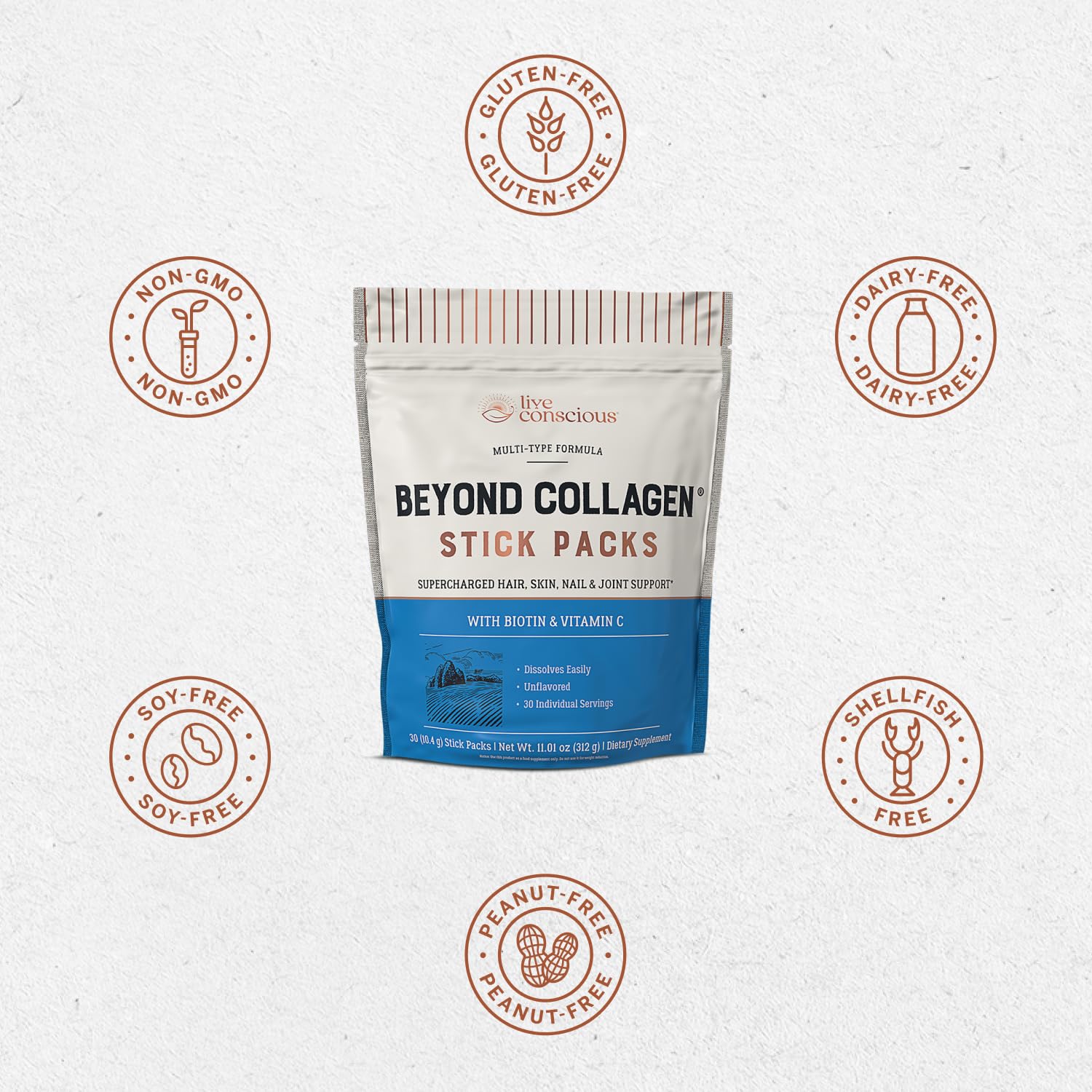 Live Conscious Collagen Peptides Powder - Naturally-Sourced Hydrolyzed Collagen Powder - Hair, Skin, Nail, and Joint Support - Type I & III Grass-Fed Collagen Supplements for Women and Men - 16oz - PrimeBioHealth - canada supplements