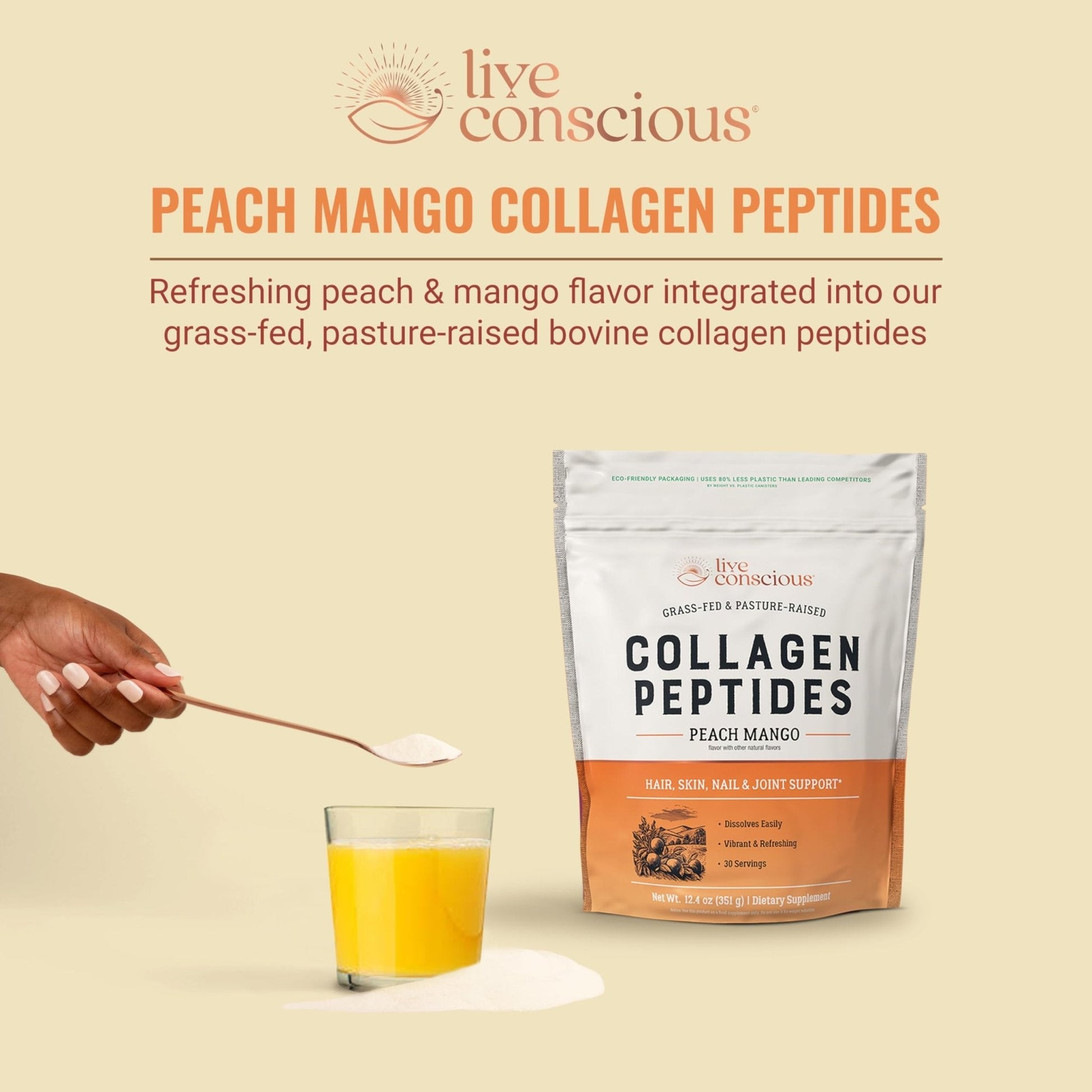 Live Conscious Collagen Peptides Powder - Naturally-Sourced Hydrolyzed Collagen Powder - Hair, Skin, Nail, and Joint Support - Type I & III Grass-Fed Collagen Supplements for Women and Men - 16oz - PrimeBioHealth - canada supplements