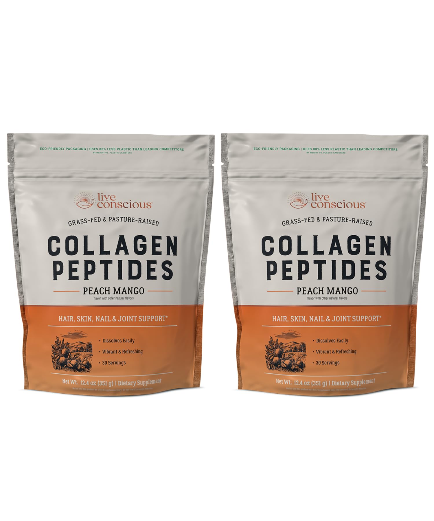 Live Conscious Collagen Peptides Powder - Naturally-Sourced Hydrolyzed Collagen Powder - Hair, Skin, Nail, and Joint Support - Type I & III Grass-Fed Collagen Supplements for Women and Men - 16oz - PrimeBioHealth - canada supplements