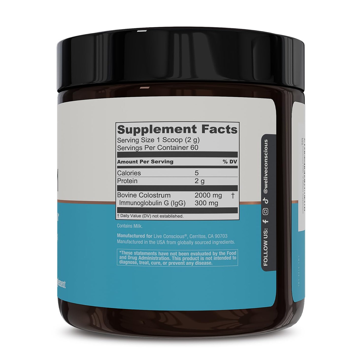 Live Conscious Colostrum Powder - Grass Fed Colostrum Supplement with Lactoferrin for Iron Absorption - Bovine Colostrum an Immune System Supplement - PrimeBioHealth - canada supplements