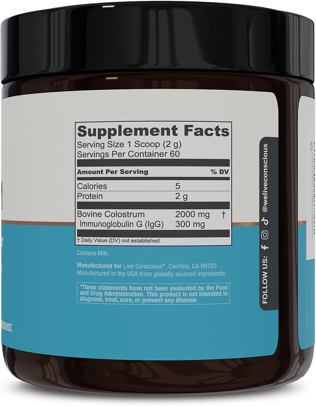 Live Conscious Colostrum Powder - Grass Fed Colostrum Supplement with Lactoferrin for Iron Absorption - Bovine Colostrum an Immune System Supplement - PrimeBioHealth - canada supplements