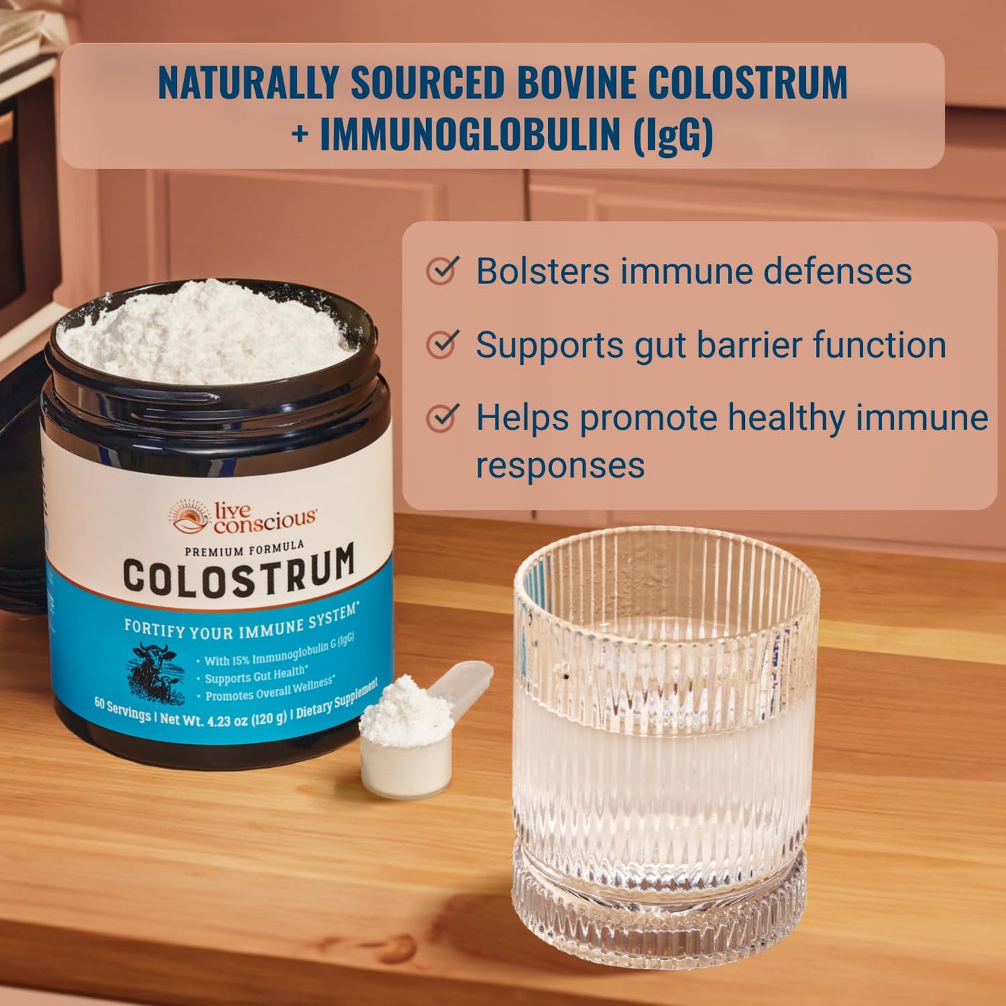 Live Conscious Colostrum Powder - Grass Fed Colostrum Supplement with Lactoferrin for Iron Absorption - Bovine Colostrum an Immune System Supplement - PrimeBioHealth - canada supplements