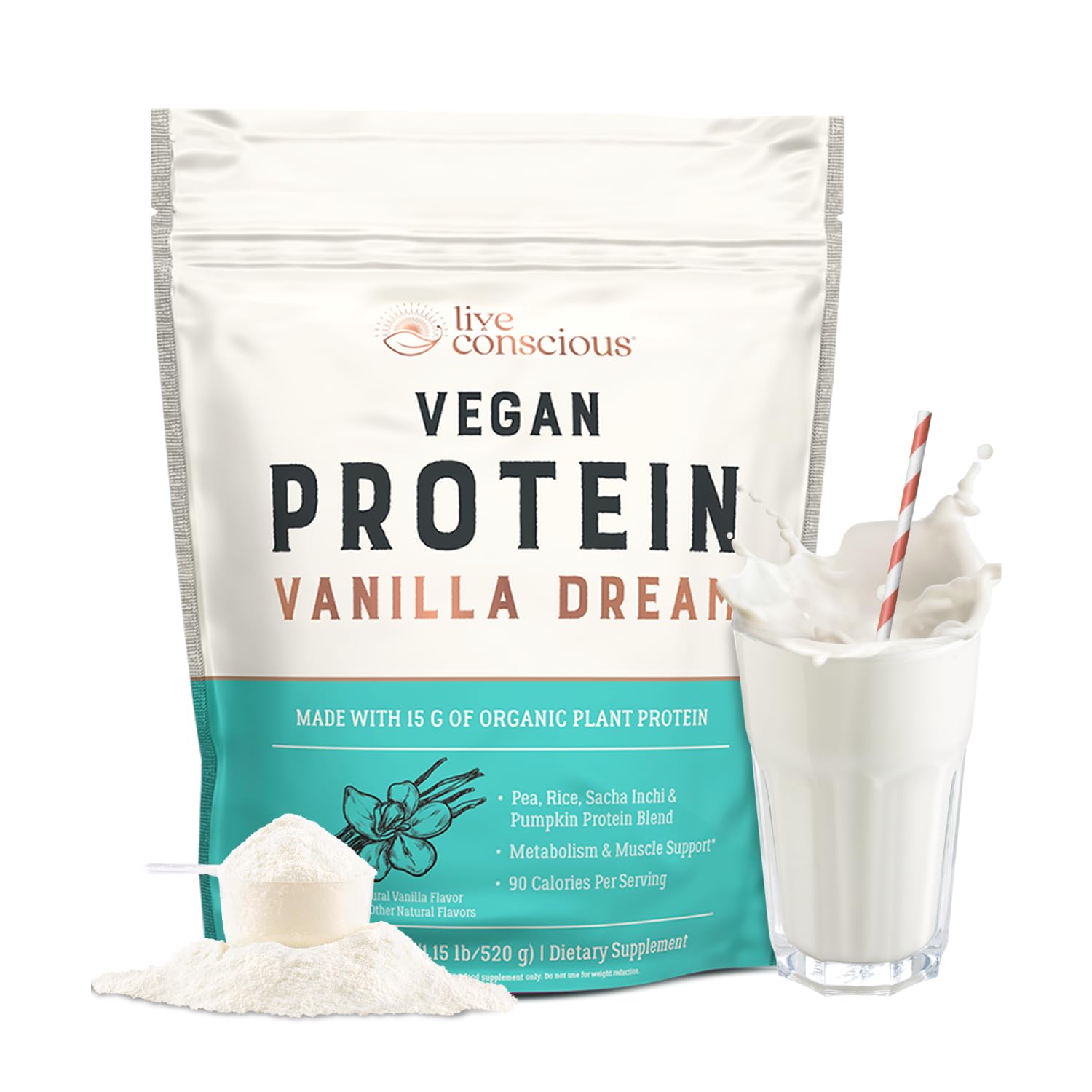 Live Conscious Cosmic Cacao - Organic Vegan Protein Powder, Chocolate Flavor, Plant-Based Blend - Pea Protein, Brown Rice, Pumpkin, Sacha Inchi - 20 Servings, 17 oz - PrimeBioHealth - canada supplements