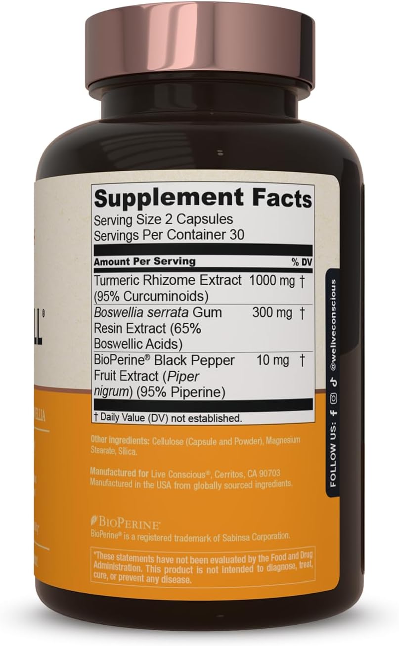 Live Conscious CurcuWell - Curcumin and Boswellia Blend | Maximum Strength Joint, Body and Cognitive Support - 60 Day Supply (2-Pack) - PrimeBioHealth - canada supplements