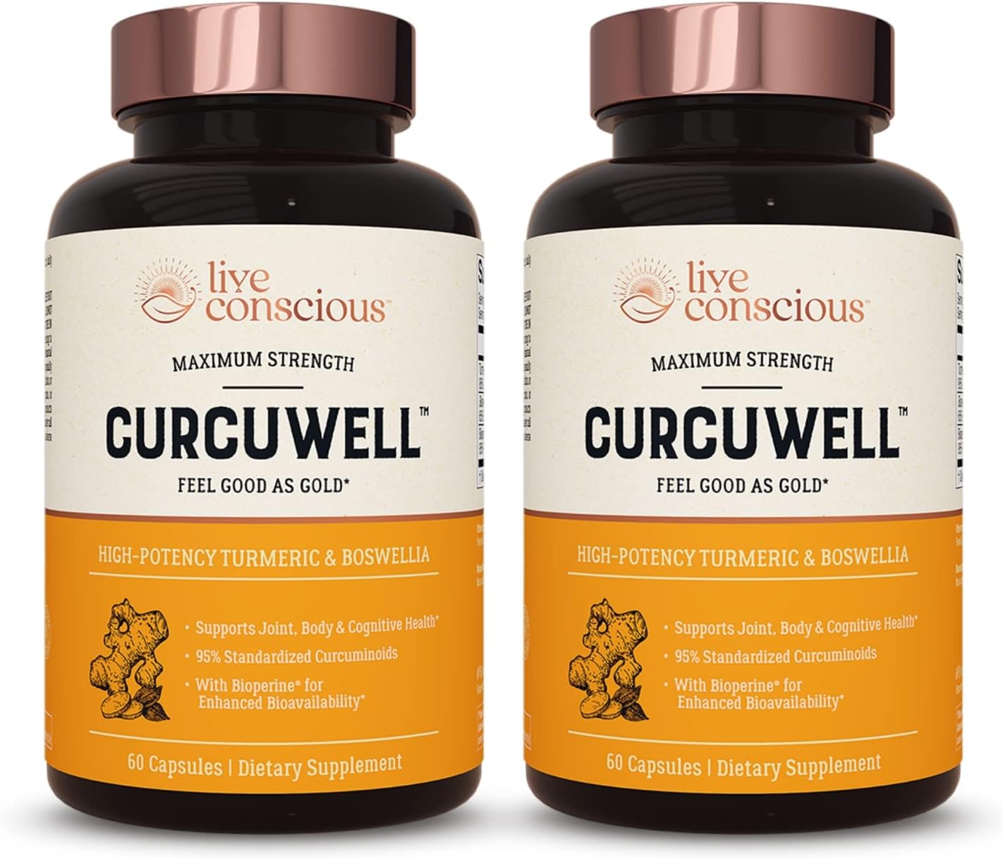 Live Conscious CurcuWell - Curcumin and Boswellia Blend | Maximum Strength Joint, Body and Cognitive Support - 60 Day Supply (2-Pack) - PrimeBioHealth - canada supplements