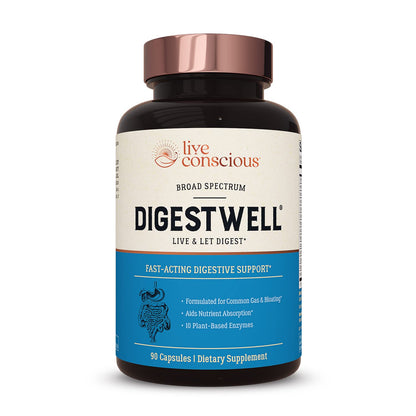Live Conscious DigestWell Immediate Support - Fast-Acting Digestive Support | Broad Spectrum Enzyme, Probiotic & Herbal Formula - Decreases Everyday Gas & Bloating - 90 Capsules - PrimeBioHealth - canada supplements
