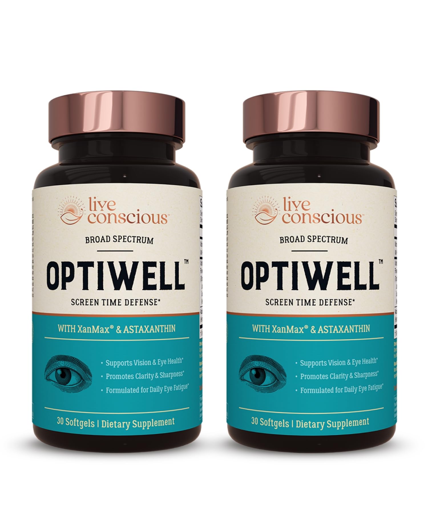 Live Conscious Eye Vitamins Select AREDS 2 Ingredients with Vitamin E, Lutein, and Astaxanthin - OptiWell Eye Health Supplement and Blue Light Support - 30 Softgels - PrimeBioHealth - canada supplements