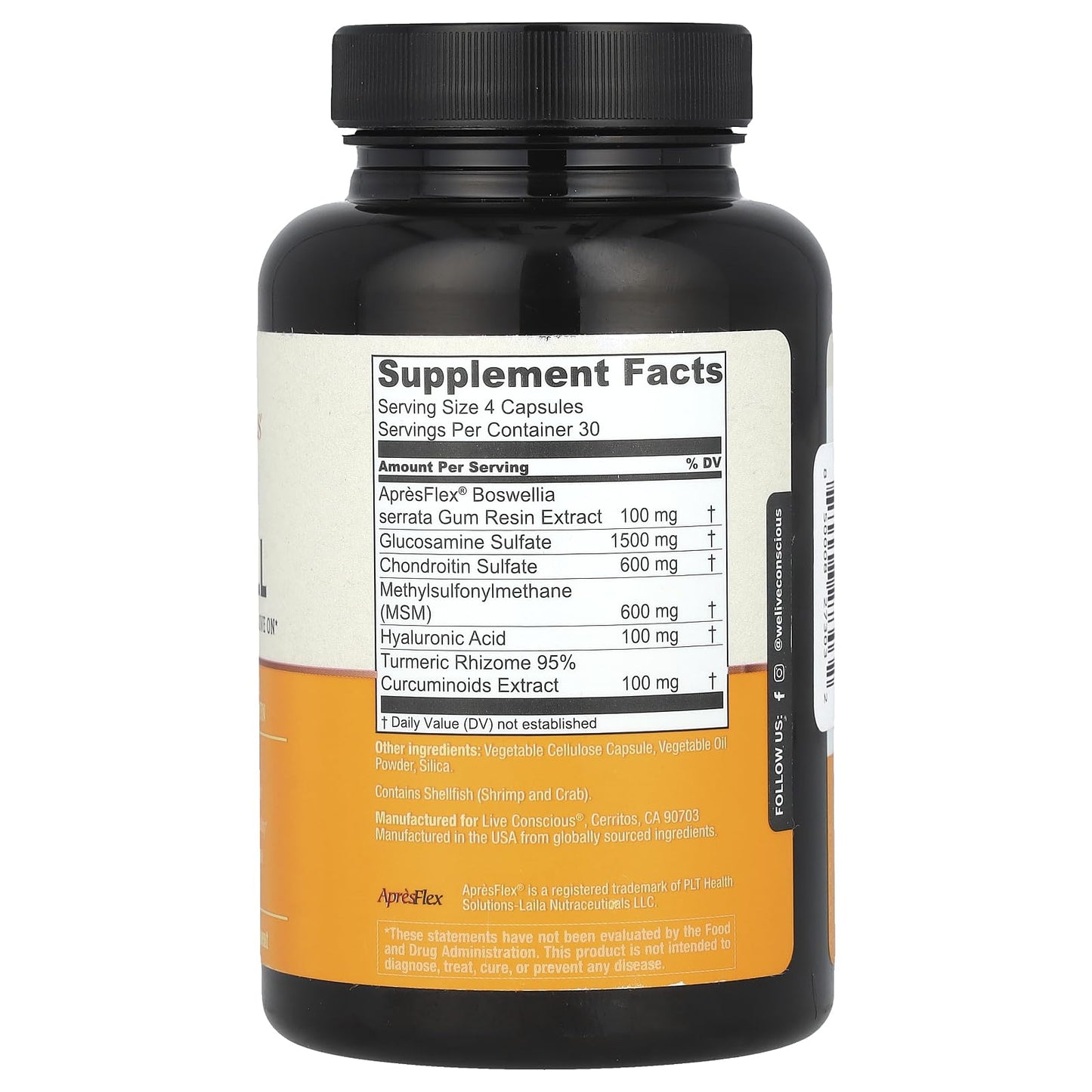 Live Conscious Glucosamine Chondroitin with MSM, Hyaluronic Acid, and More - MoveWell Joint Health Supplement - PrimeBioHealth - canada supplements